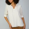 New Striped Structured Sleeve Blouse Women Short Sleeve Tops