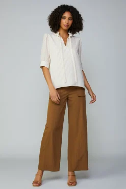 New Striped Structured Sleeve Blouse Women Short Sleeve Tops