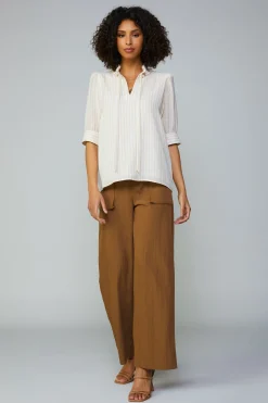 New Striped Structured Sleeve Blouse Women Short Sleeve Tops