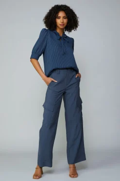Online Striped Structured Sleeve Blouse Women Short Sleeve Tops