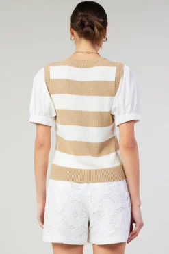 Best Striped Sweater Top Women Knitwear | Short Sleeve Tops
