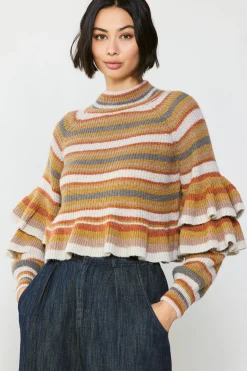 Discount Striped Tiered Sleeve Sweater Women Sweaters