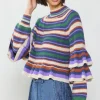 Outlet Striped Tiered Sleeve Sweater Women Sweaters