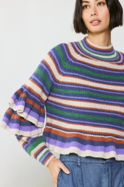 Outlet Striped Tiered Sleeve Sweater Women Sweaters