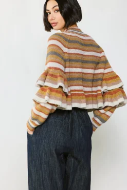 Discount Striped Tiered Sleeve Sweater Women Sweaters