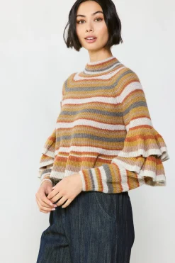 Discount Striped Tiered Sleeve Sweater Women Sweaters