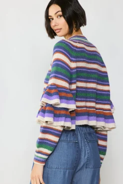 Outlet Striped Tiered Sleeve Sweater Women Sweaters