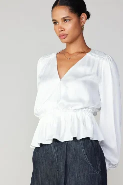 Online Surplice Peplum Blouse Women Long Sleeve Tops