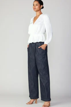 Online Surplice Peplum Blouse Women Long Sleeve Tops