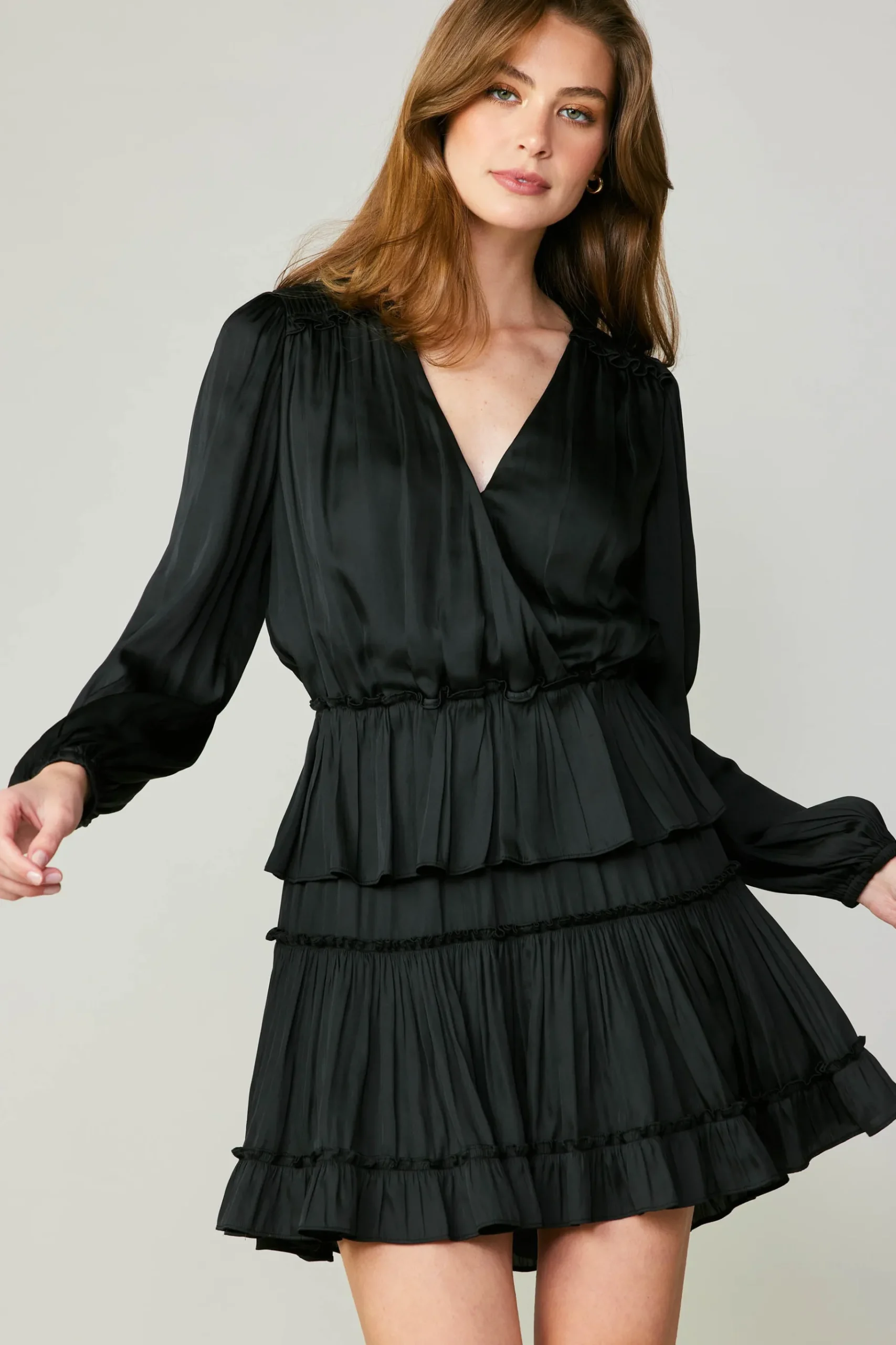 Hot Surplice Tiered Mini Dress Women Mini Dresses