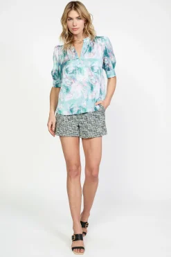 Clearance Swirl Motif Blouse Women Short Sleeve Tops
