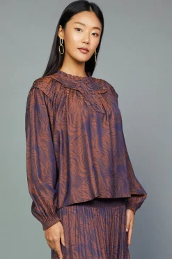Clearance Swirl Motif Blouse Women Long Sleeve Tops