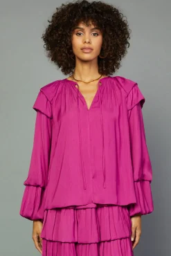 Discount Tiered Bubble Sleeve Blouse Women Long Sleeve Tops