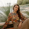 Discount Tonal Paisley Pleated Shirt Women Long Sleeve Tops