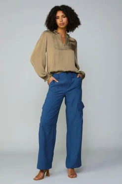 Fashion Top Stitch Placket Blouse Women Long Sleeve Tops