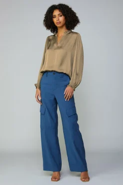 Fashion Top Stitch Placket Blouse Women Long Sleeve Tops