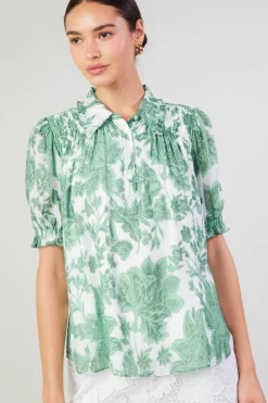 Hot Tulip Jacquard Blouse Women Short Sleeve Tops