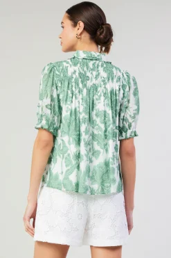 Hot Tulip Jacquard Blouse Women Short Sleeve Tops