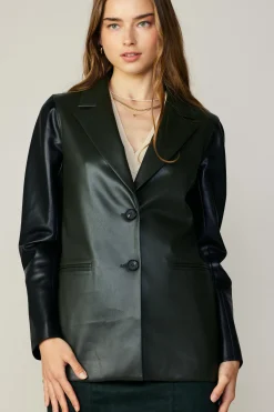 Outlet Two Tone Vegan Leather Jacket Women Coats & Jackets