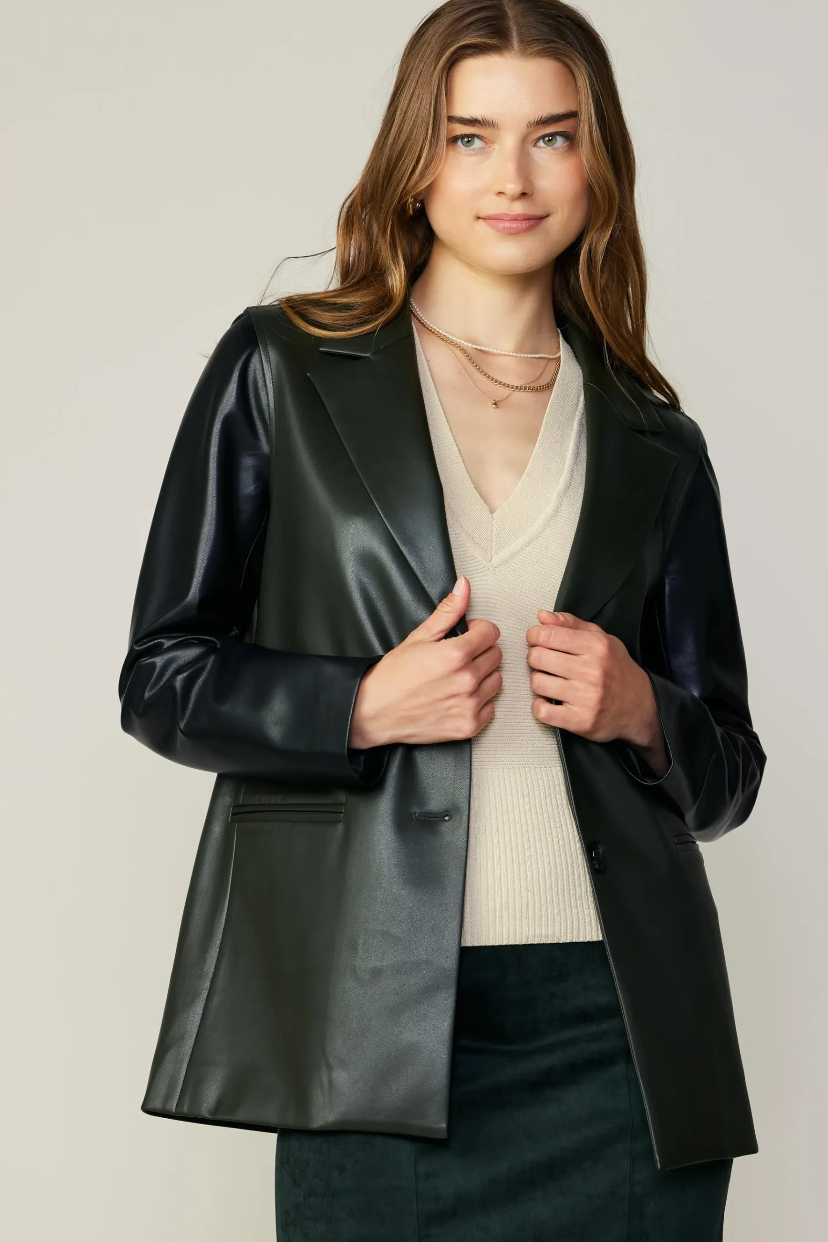 Outlet Two Tone Vegan Leather Jacket Women Coats & Jackets