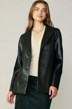 Outlet Two Tone Vegan Leather Jacket Women Coats & Jackets