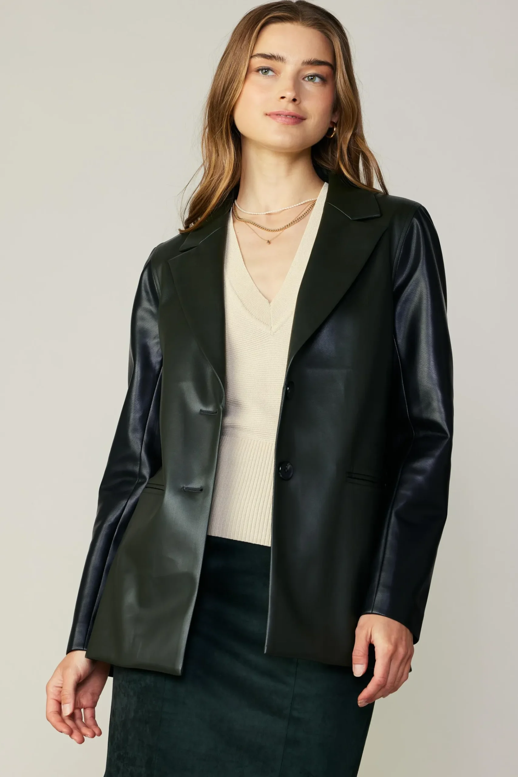 Outlet Two Tone Vegan Leather Jacket Women Coats & Jackets