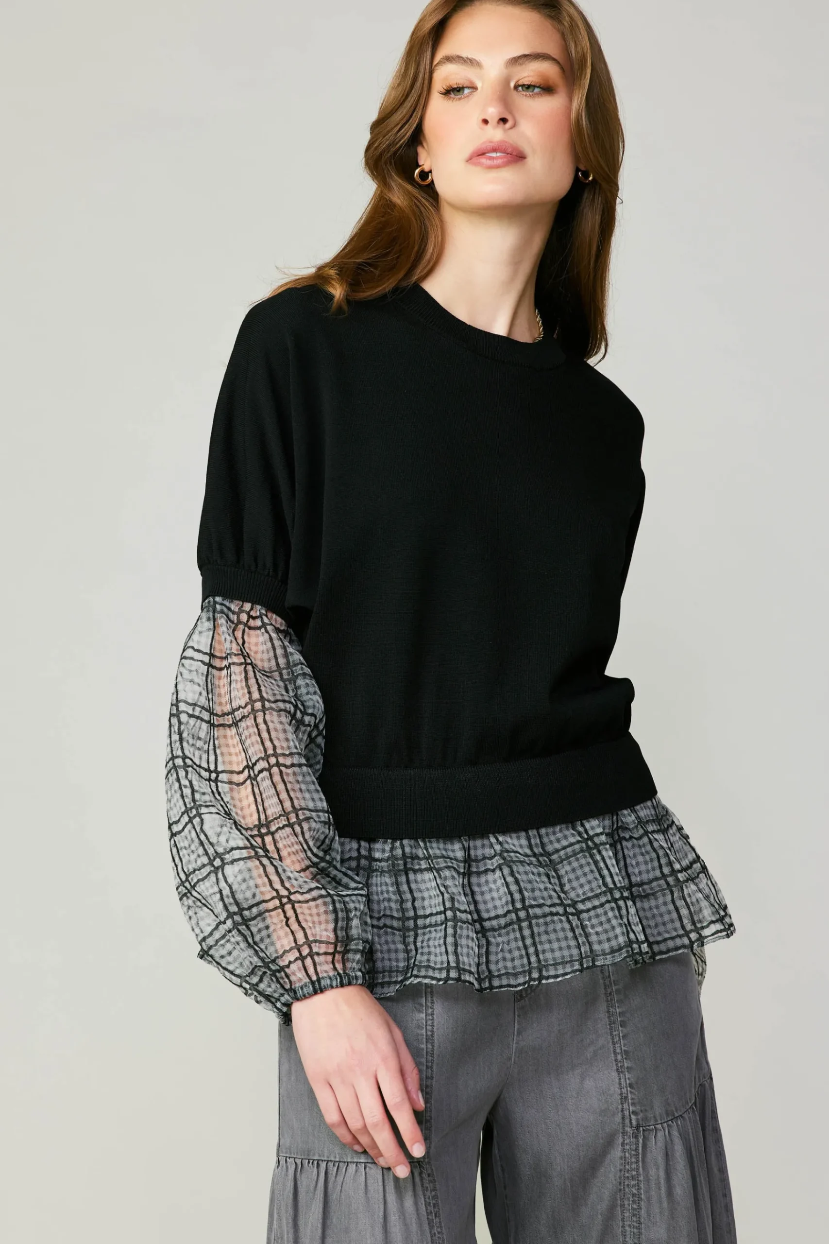 Sale Windowpane Plaid Sweater Top Women Long Sleeve Tops | Sweaters