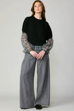 Sale Windowpane Plaid Sweater Top Women Long Sleeve Tops | Sweaters