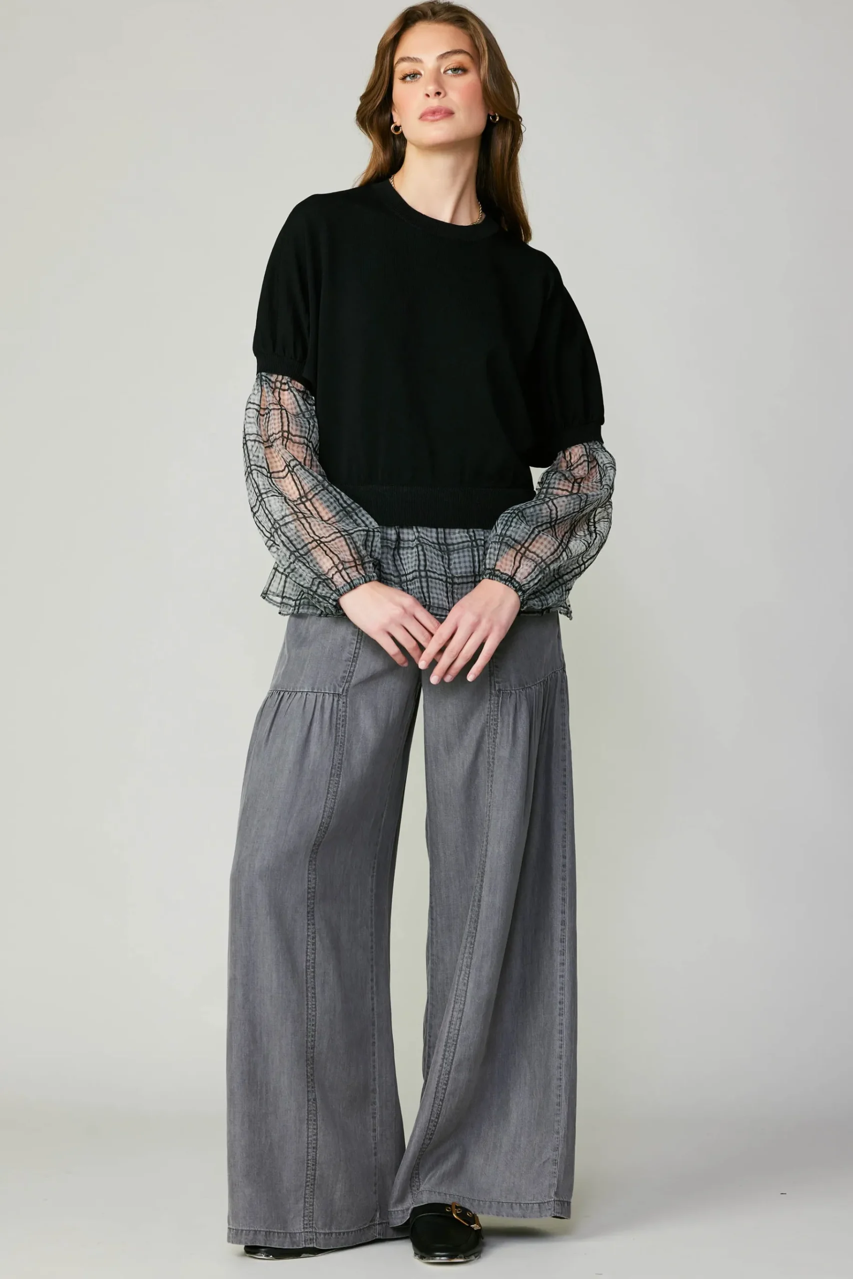Sale Windowpane Plaid Sweater Top Women Long Sleeve Tops | Sweaters