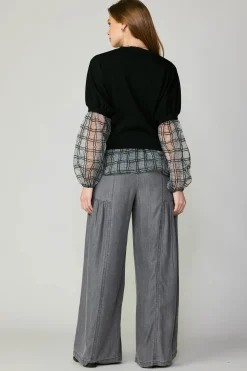 Sale Windowpane Plaid Sweater Top Women Long Sleeve Tops | Sweaters