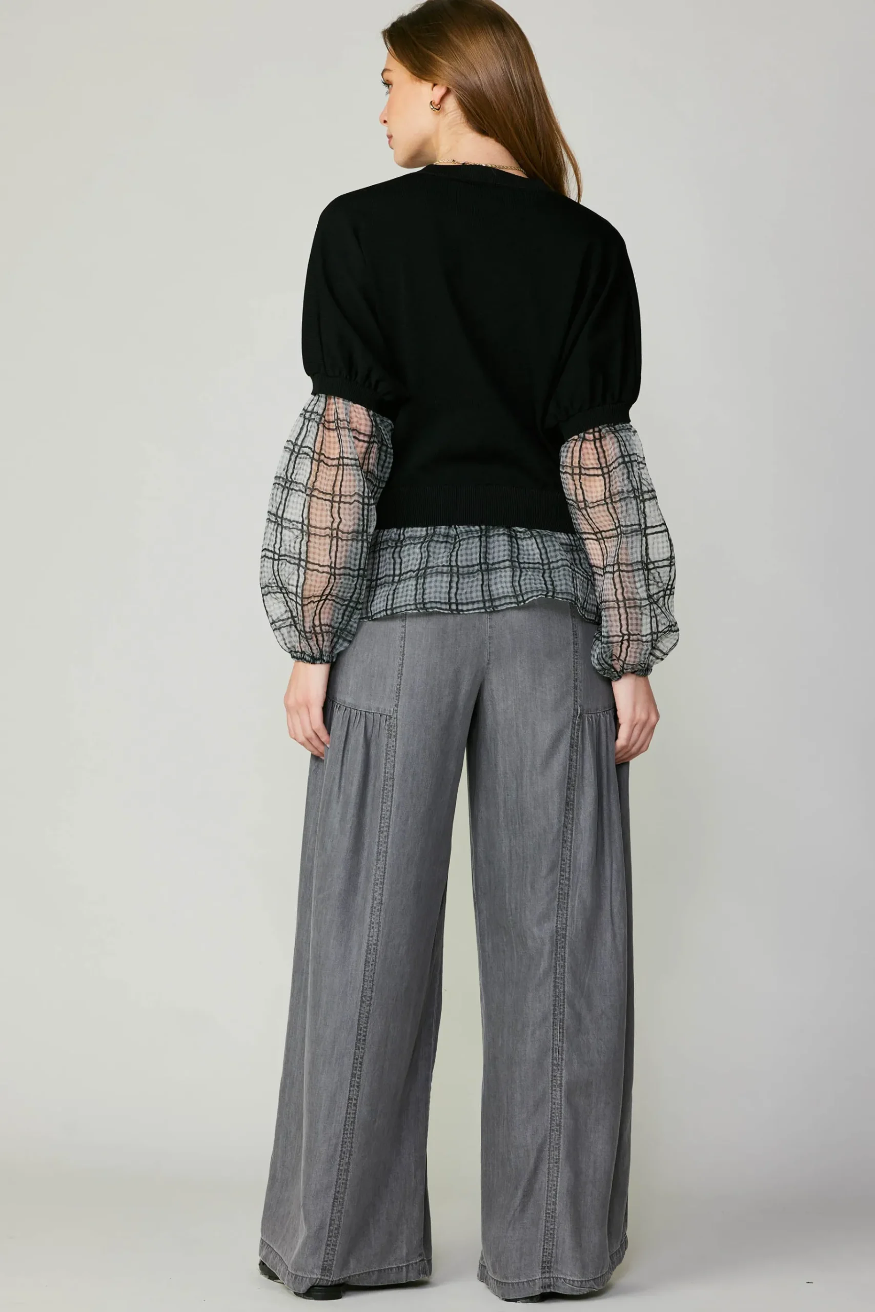 Sale Windowpane Plaid Sweater Top Women Long Sleeve Tops | Sweaters