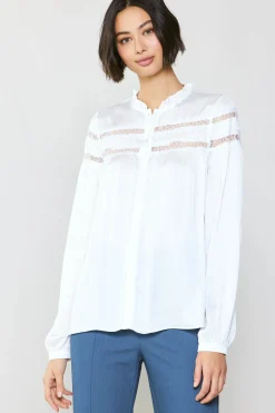New Yoke Lace Blouse Women Long Sleeve Tops