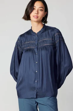 Hot Yoke Lace Blouse Women Long Sleeve Tops