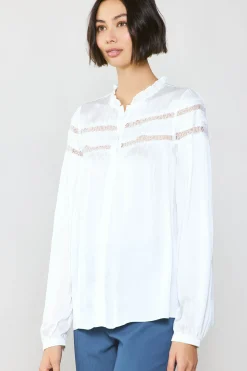 New Yoke Lace Blouse Women Long Sleeve Tops