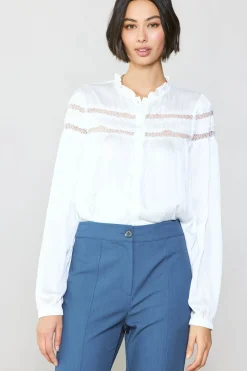 New Yoke Lace Blouse Women Long Sleeve Tops
