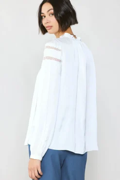 New Yoke Lace Blouse Women Long Sleeve Tops