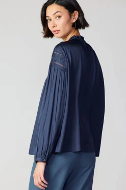 Hot Yoke Lace Blouse Women Long Sleeve Tops